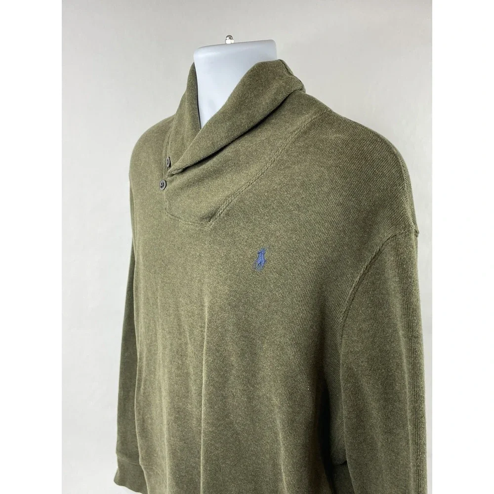 VTG Polo Ralph Lauren Sweater Mens Large Green Shawl Loop Collar Pullover